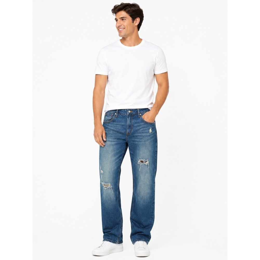 Cleo & Wolf Mens Distressed Carpenter Jeans High Rise Straight Leg Blue 31x32
